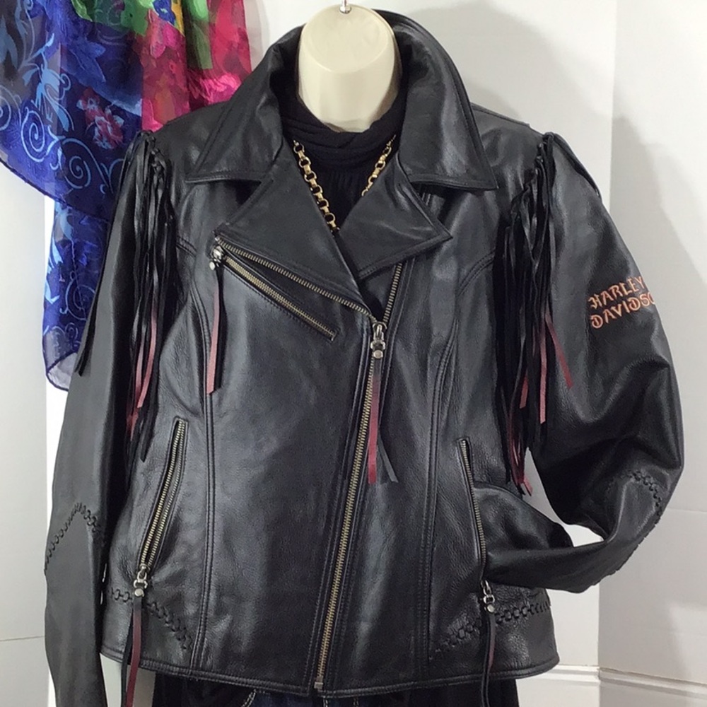 Vintage Harley Davidson Magic Dip dyed fringe Black Leather Jacket XL NWOT - Picture 10 of 15